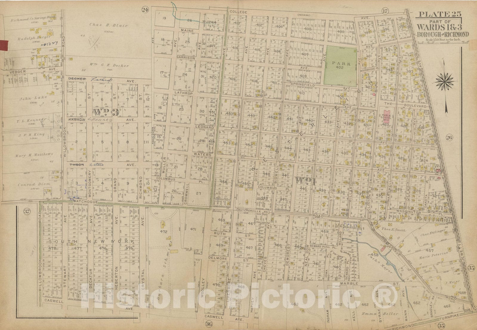 Historic Map : Atlas of Staten Island, Borough of Richmond, Vol 1, Staten Island 1917 Plate 025 , Vintage Wall Art