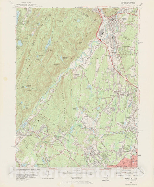 Historic Map : USGS 7.5 Minute Sheets and Quadrangles, Mahwah & Ramsey & Suffern & Wyckoff 1955 Topographic Map , Vintage Wall Art