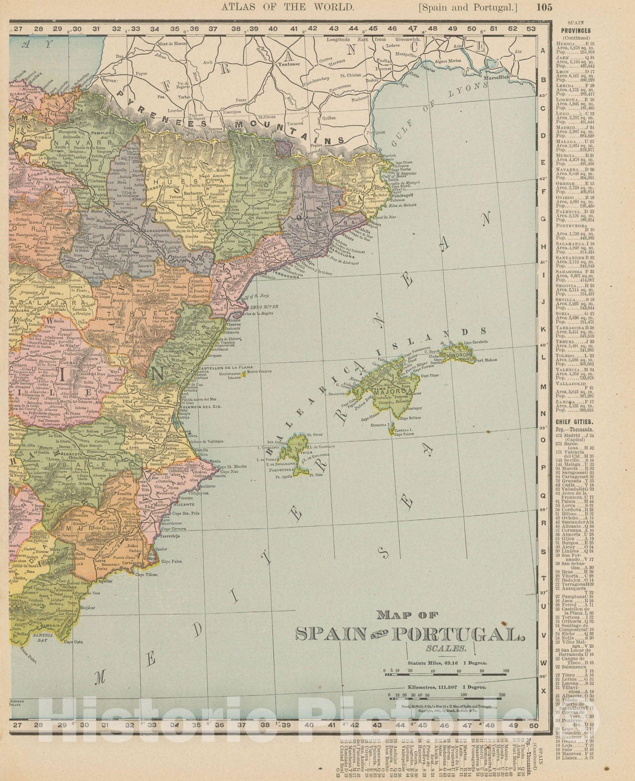 Historic Map : Spain 1900 , Universal Atlas World , Vintage Wall Art