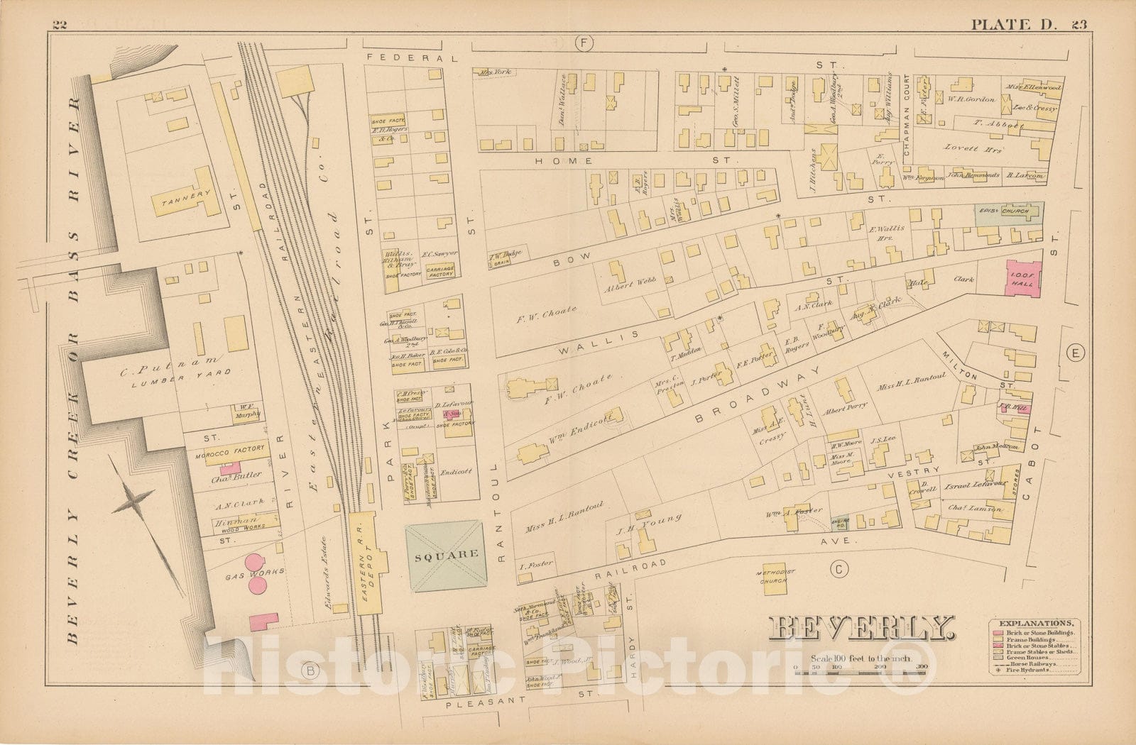 Historic Map : Atlas of Beverly, MA, Beverly 1880 Plate D , Vintage Wall Art