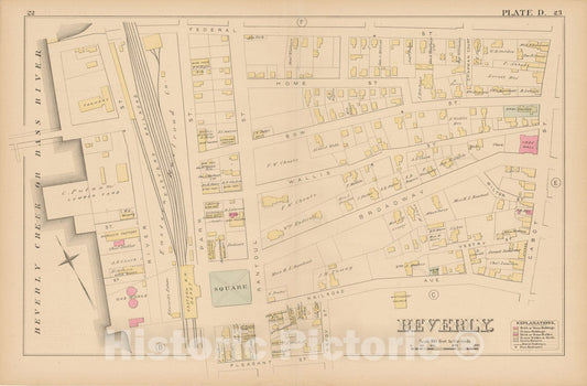 Historic Map : Atlas of Beverly, MA, Beverly 1880 Plate D , Vintage Wall Art