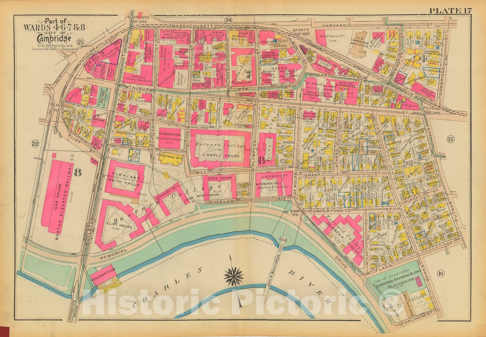 Historic Map : Atlas City of Cambridge, Massachusetts, Cambridge 1930 Plate 017 , Vintage Wall Art