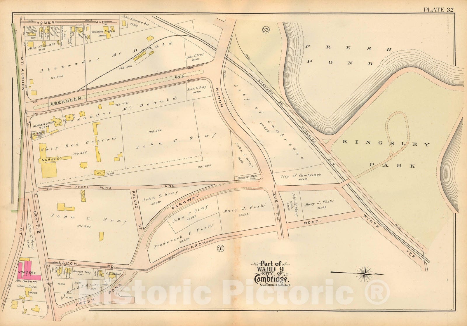Historic Map : Atlas City of Cambridge, MA, Cambridge 1903 Plate 032 , Vintage Wall Art