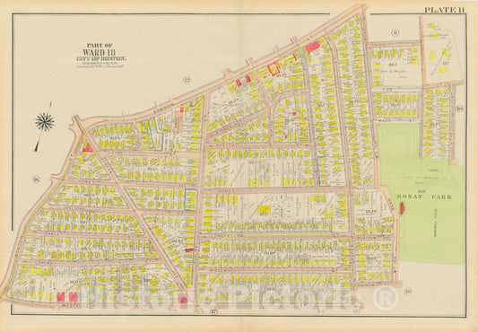 Historic Map : Atlas City of Boston, Dorchester, Dorchester 1918 Plate 011 , Vintage Wall Art