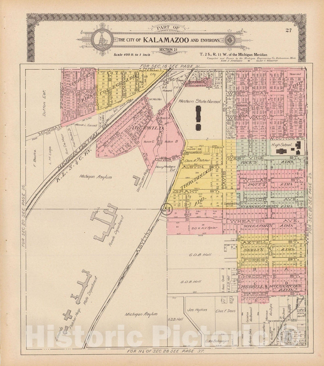 Historic Map : Kalamazoo 1910 , Standard Atlas of Kalamazoo County , v3, Vintage Wall Art