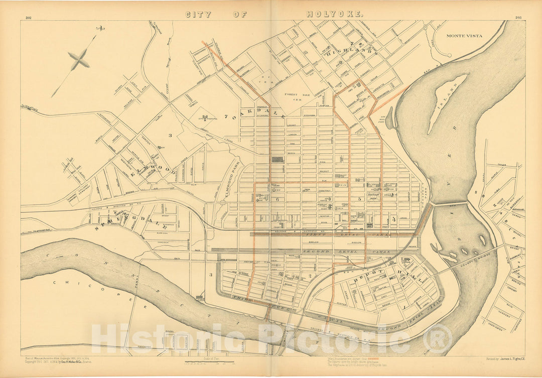 Historic Map : Atlas of Massachusetts, Holyoke 1904 , Vintage Wall Art