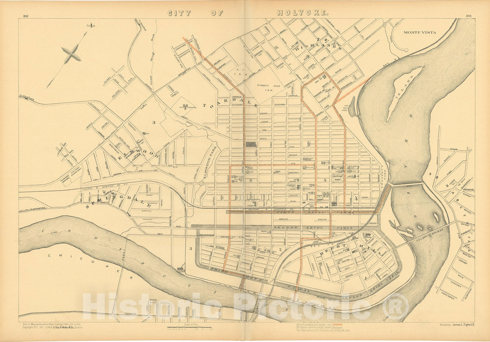 Historic Map : Atlas of Massachusetts, Holyoke 1904 , Vintage Wall Art