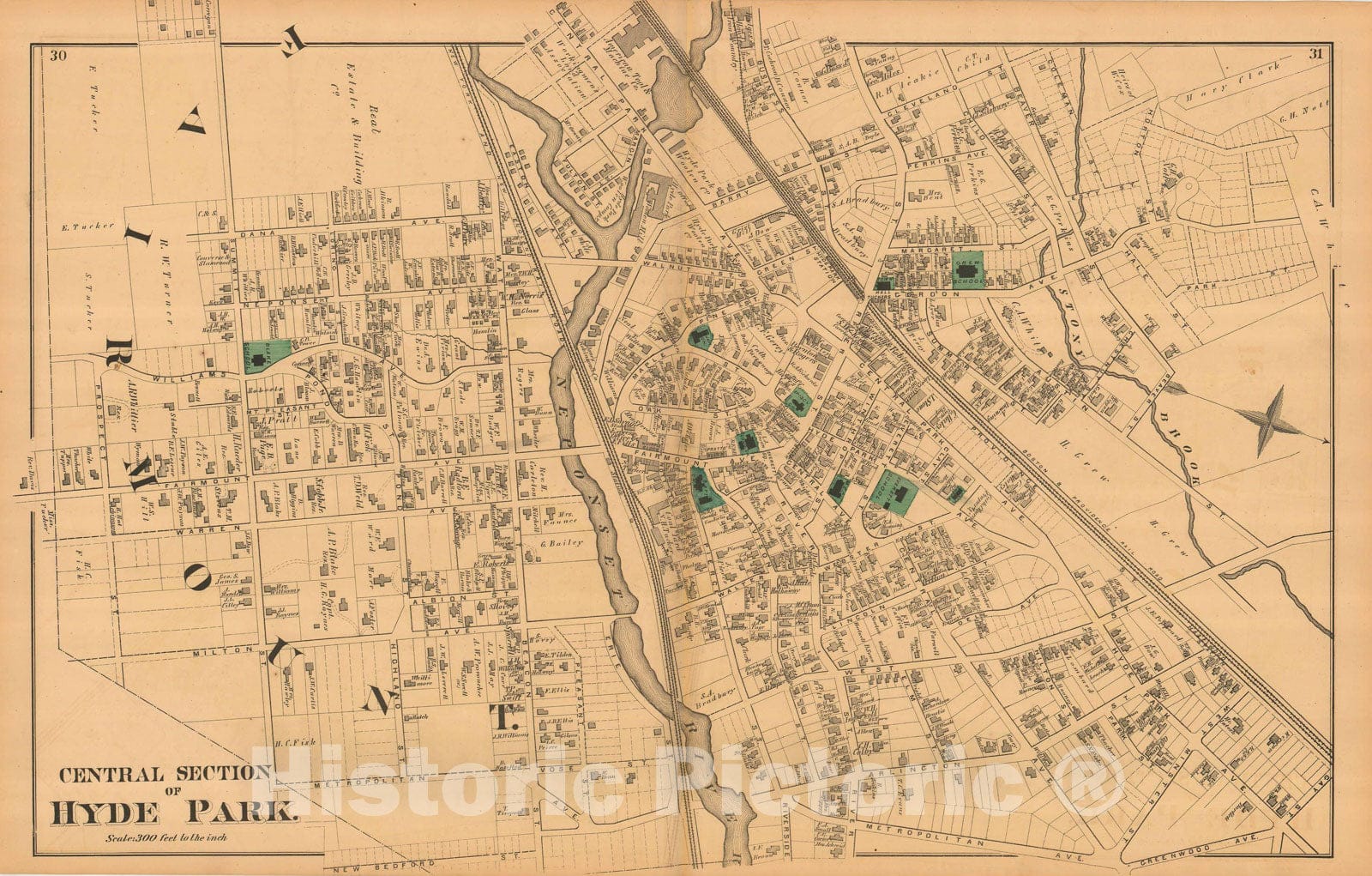 Historic Map : Atlas of Norfolk County, Hyde Park 1876 , v2, Vintage Wall Art