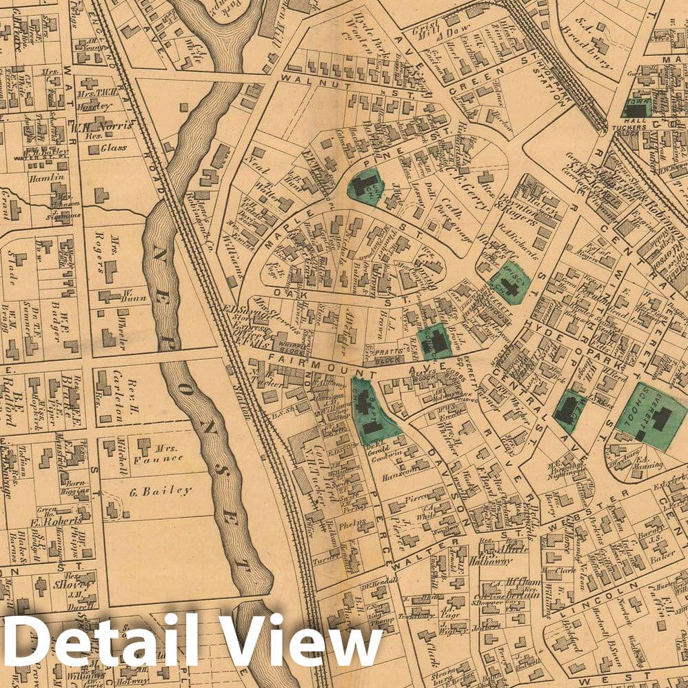 Historic Map : Atlas of Norfolk County, Hyde Park 1876 , v2, Vintage Wall Art