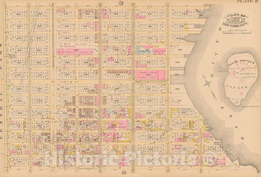 Historic Map : Manhattan & New York City 1885 Plate 021 , Robinson's Atlas City of New York , Vintage Wall Art