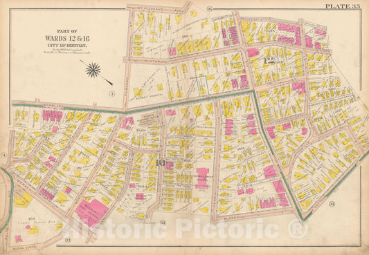 Historic Map : Atlas City of Boston, Roxbury, Roxbury 1915 Plate 035 , Vintage Wall Art