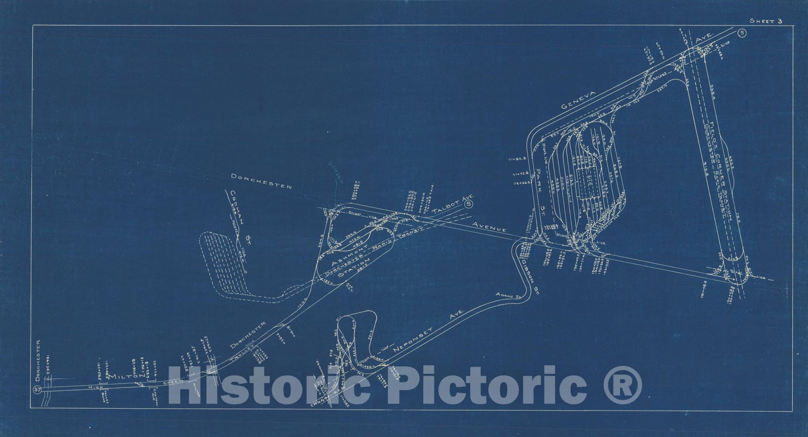 Historic Map : Boston Elevated Railway Track Plans, Dorchester 1936 Plate 003 , Vintage Wall Art
