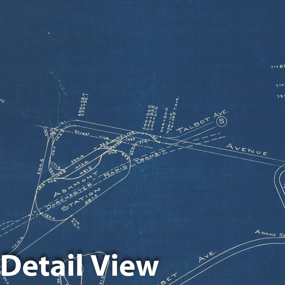 Historic Map : Boston Elevated Railway Track Plans, Dorchester 1936 Plate 003 , Vintage Wall Art