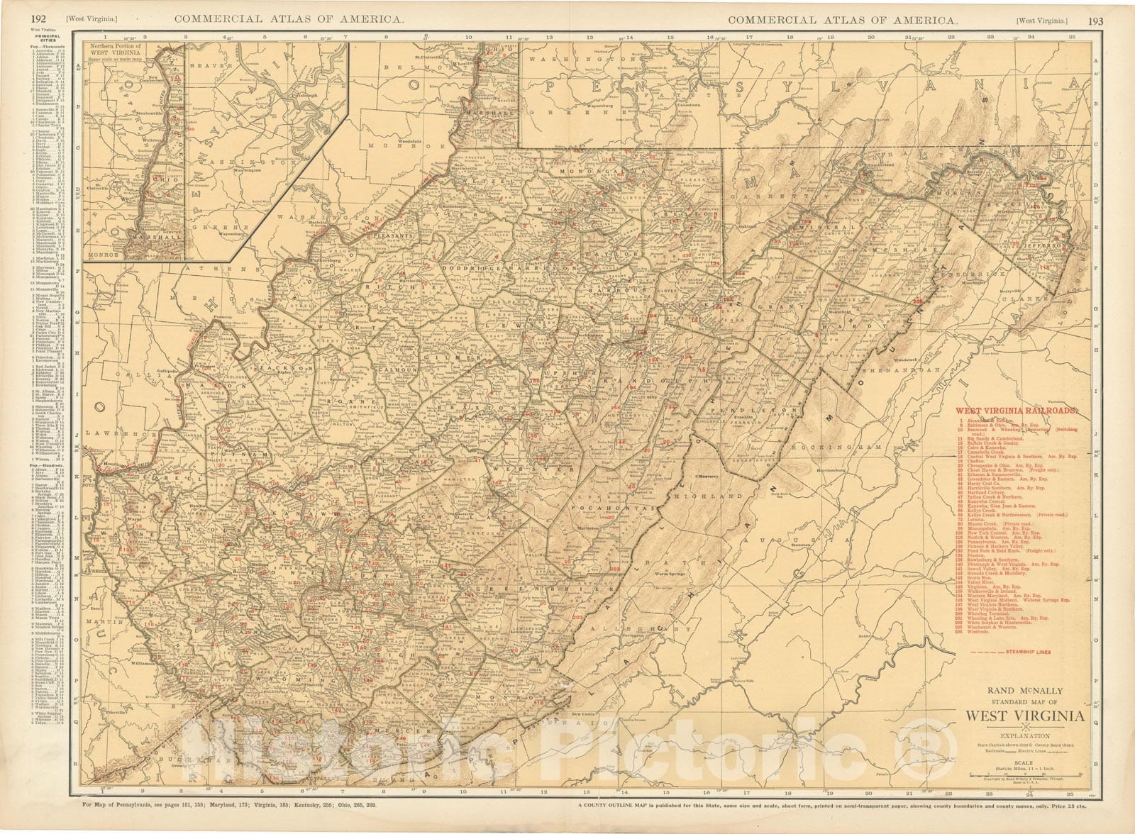 Historic Map : West Virginia 1925 , Vintage Wall Art