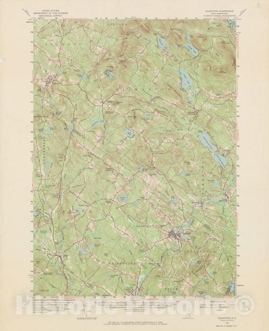 Historic Map : USGS 7.5 Minute Sheets and Quadrangles, Gilmanton & Loudon & Northfield & Pittsfield 1970 Topographic Map , Vintage Wall Art
