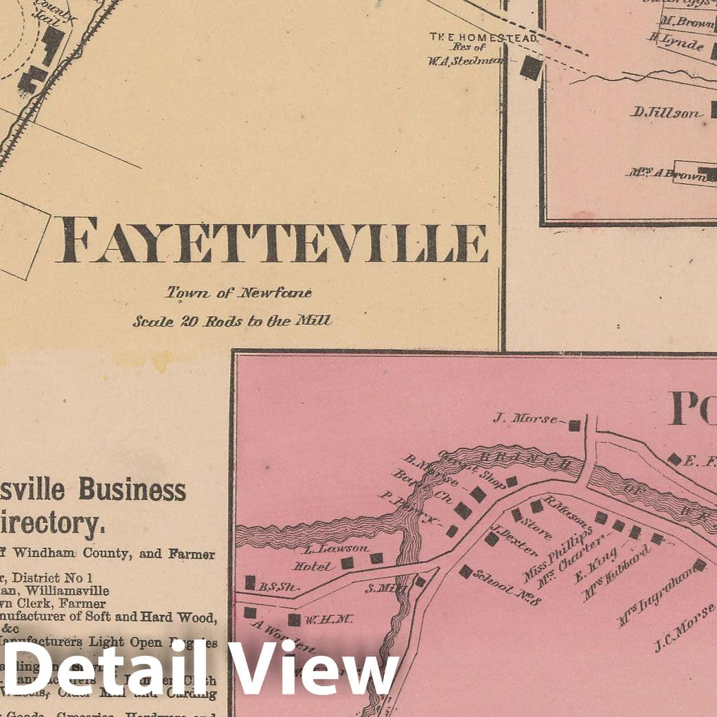 Historic Map : Atlas of Windham County, VT, Guilford & Newfane & Wittingham 1869 , Vintage Wall Art
