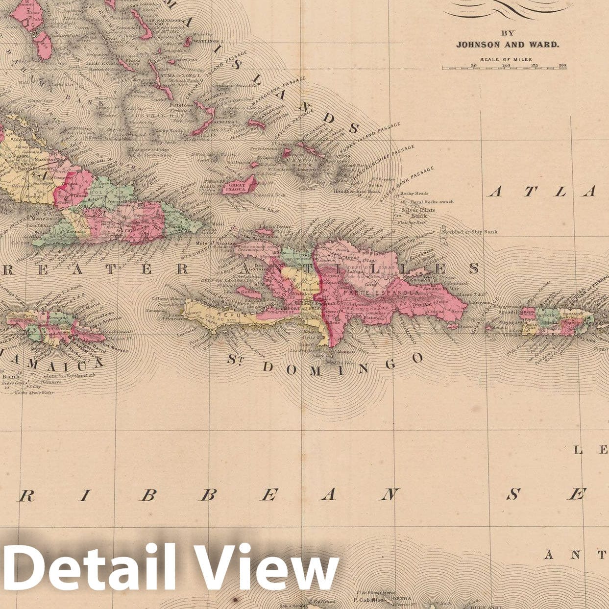 Historic Map : West Indies 1865 , Johnson's Family Atlas , Vintage Wall Art
