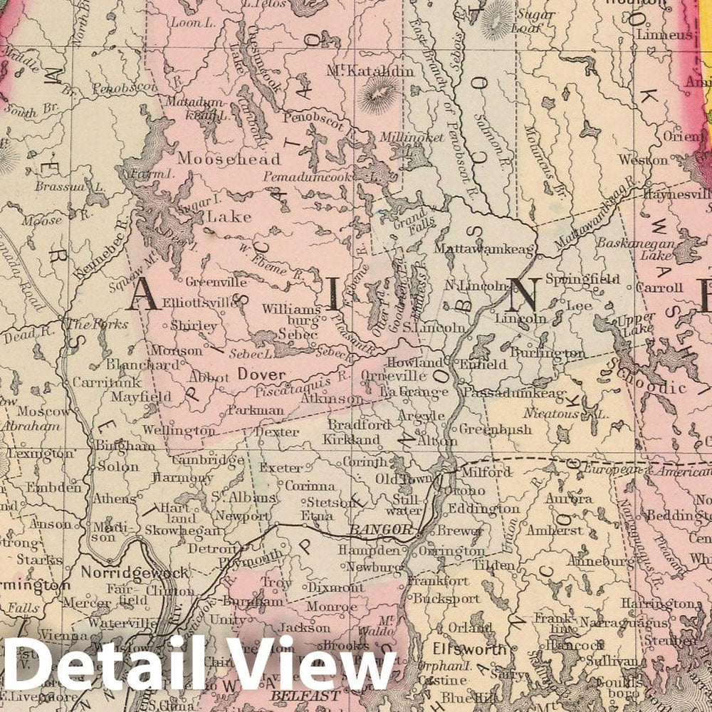 Historic Map : Maine 1864 , New General (World) Atlas , Vintage Wall Art