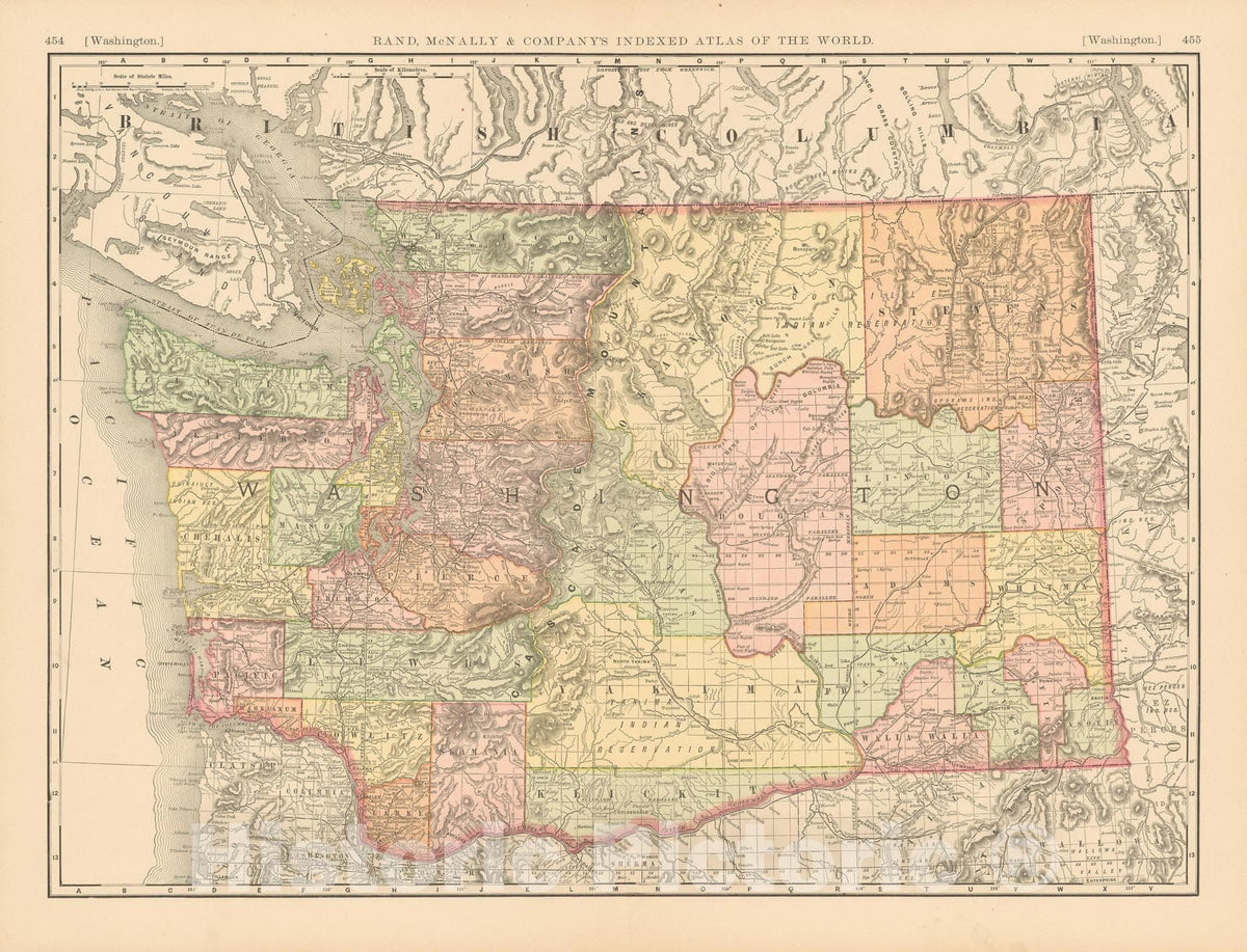 Historic Map : Washington 1892 , Rand McNally's Atlas World , Vintage Wall Art