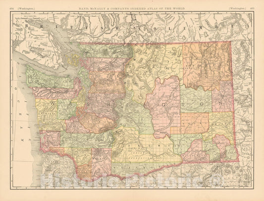 Historic Map : Washington 1892 , Rand McNally's Atlas World , Vintage Wall Art