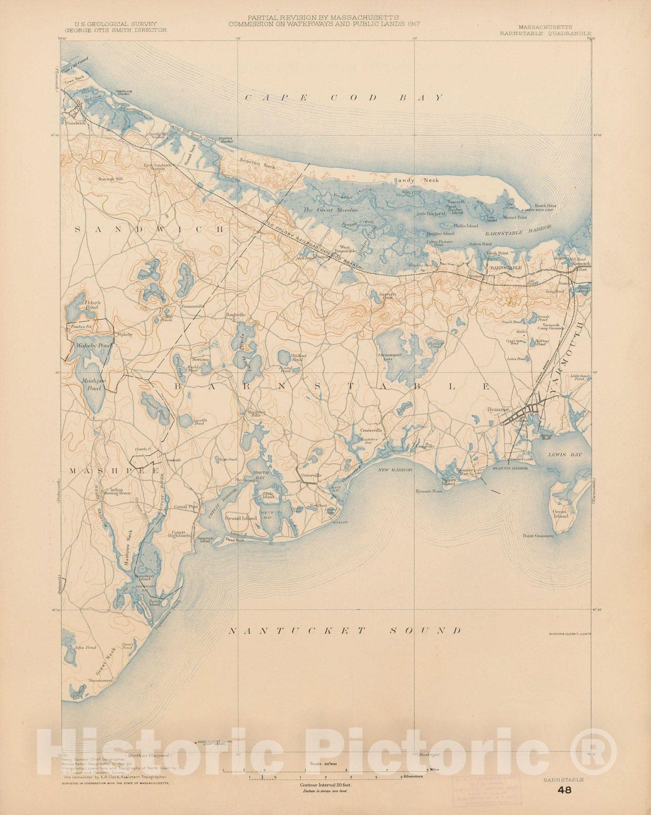 Historic Map : Barnstable & Hyannis & Mashpee & Sandwich 1917 Topographic Map , Vintage Wall Art