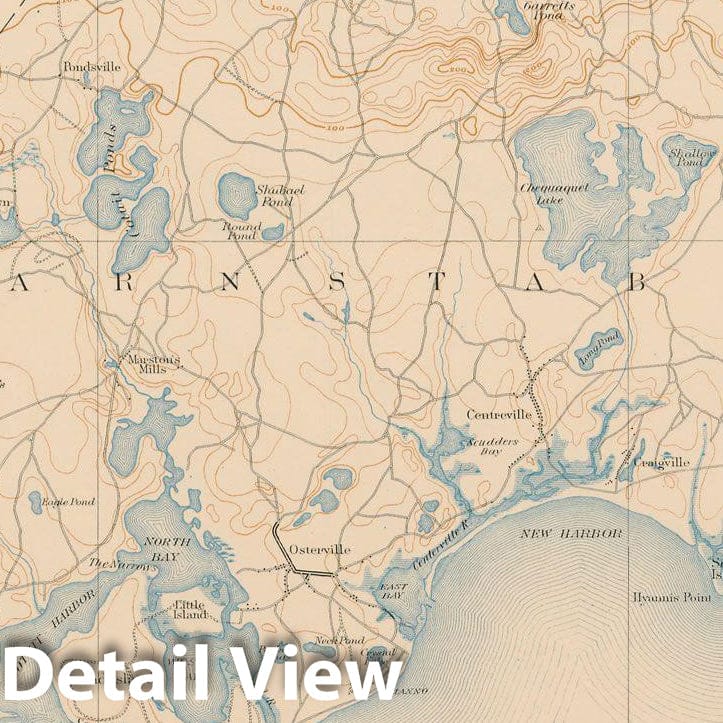 Historic Map : Barnstable & Hyannis & Mashpee & Sandwich 1917 Topographic Map , Vintage Wall Art