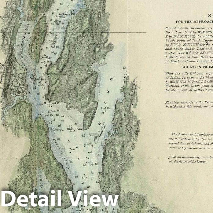 Historic Map : Bath & Kennebec River 1861 Topographic Map , Vintage Wall Art