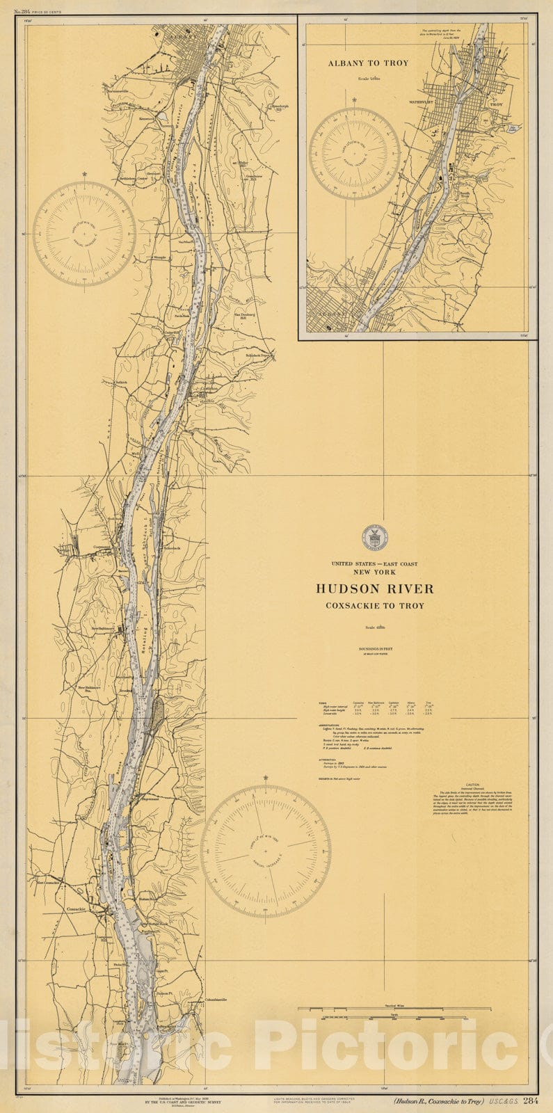 Historic Map : Coastal Charts - NY Hudson River: Coxsackie to Troy 1949 , Vintage Wall Art