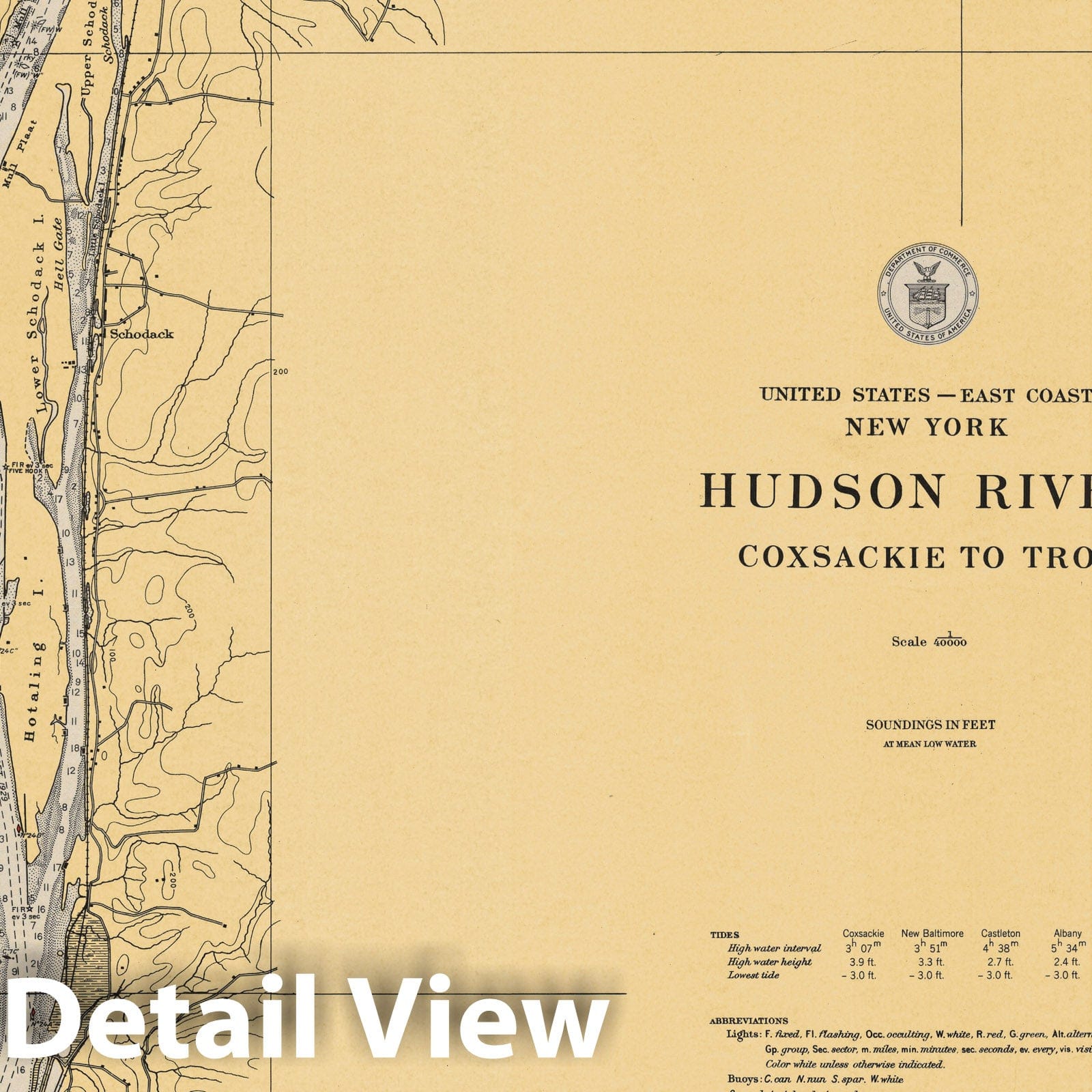 Historic Map : Coastal Charts - NY Hudson River: Coxsackie to Troy 1949 , Vintage Wall Art