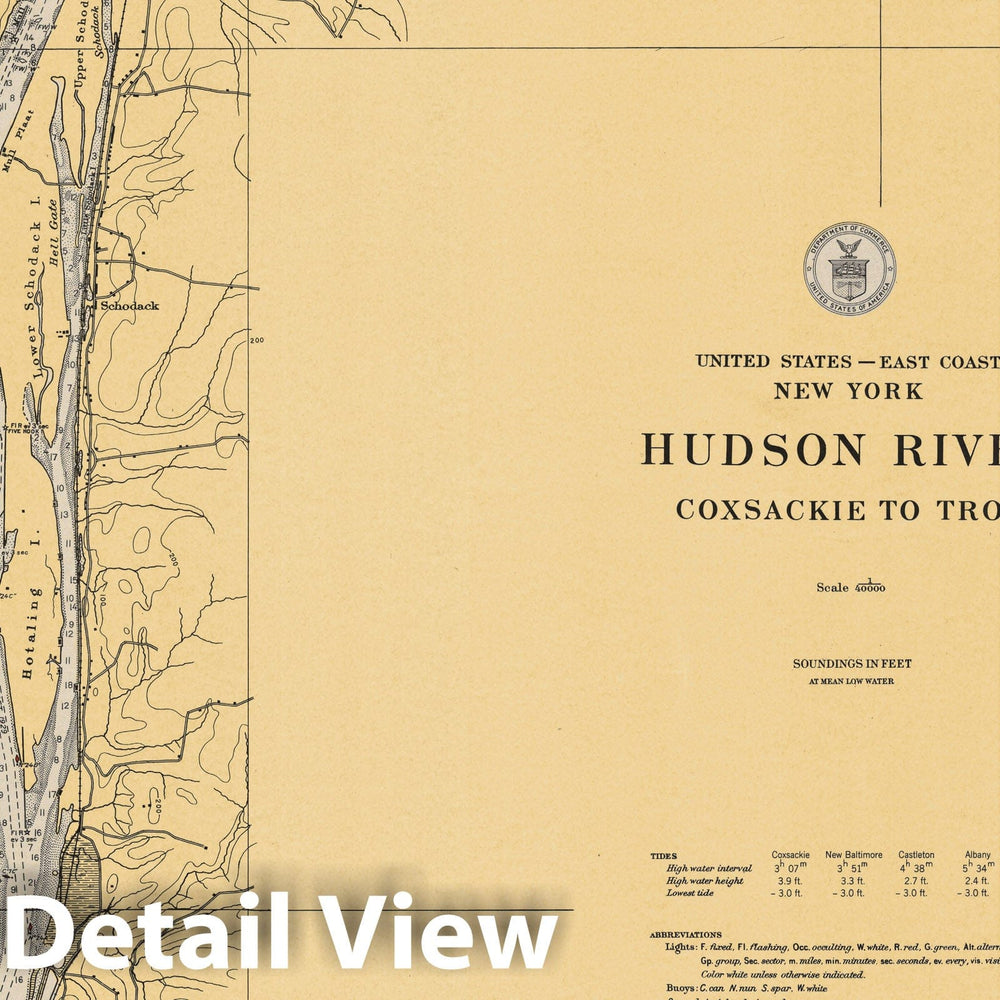 Historic Map : Coastal Charts - NY Hudson River: Coxsackie to Troy 1949 , Vintage Wall Art
