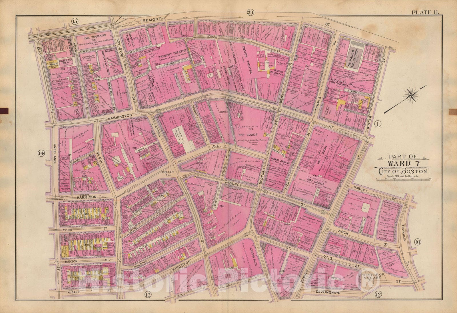Historic Map : Atlas of Boston Proper, 1898 Plate 011 , Vintage Wall Art