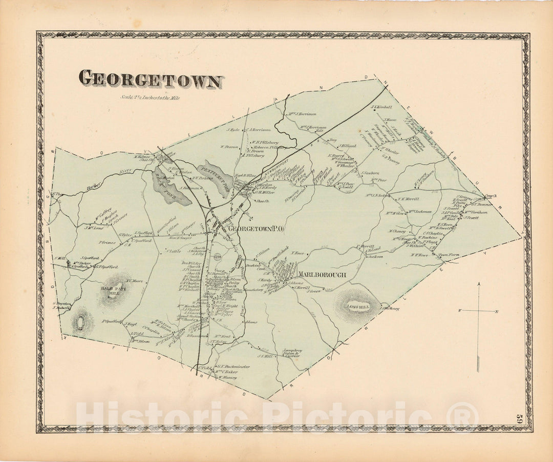 Historic Map : Atlas of Essex County Massachusetts, Georgetown 1872 , Vintage Wall Art