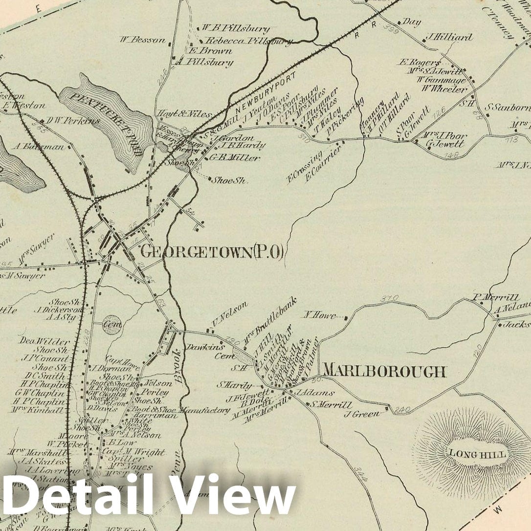 Historic Map : Atlas of Essex County Massachusetts, Georgetown 1872 , Vintage Wall Art