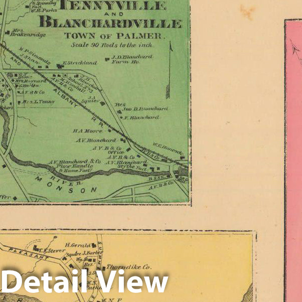 Historic Map : Atlas of Hampden County Massachusetts, Thorndike 1870 , Vintage Wall Art