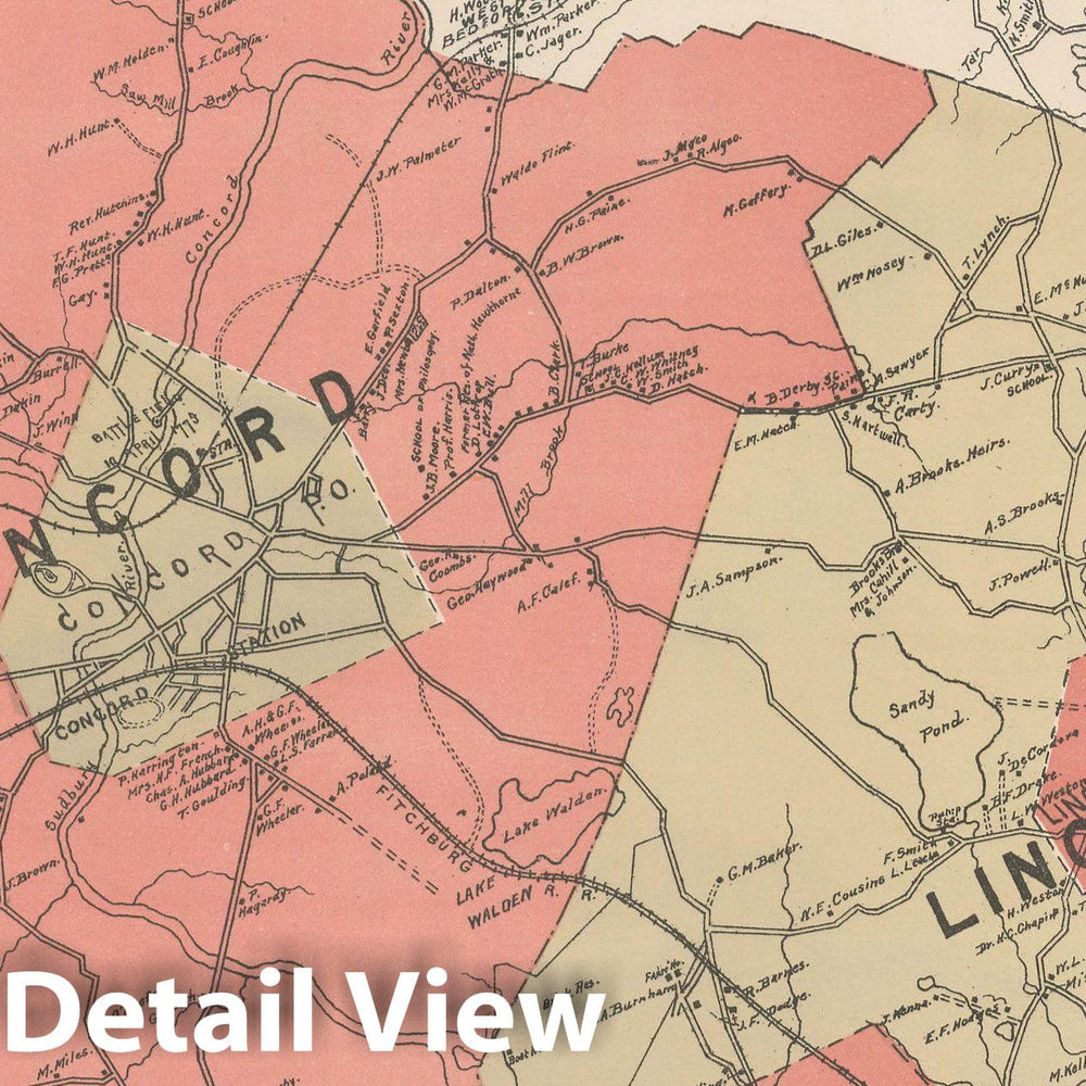 Historic Map : Atlas of Middlesex County, Massachusetts, Concord & Lincoln 1889 , Vintage Wall Art