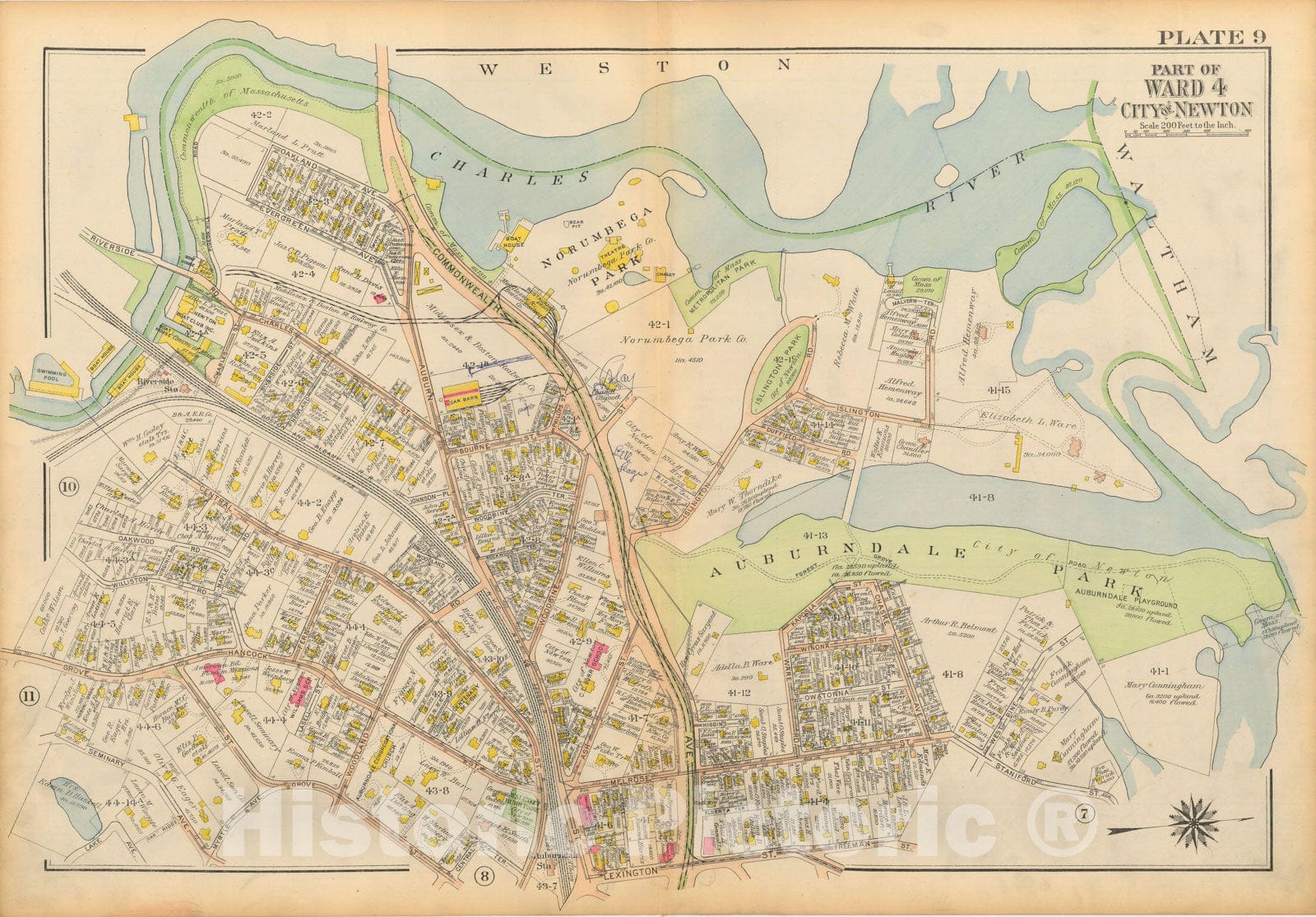 Historic Map : Atlas City of Newton Massachusetts 1917 Plate 009 , Vintage Wall Art