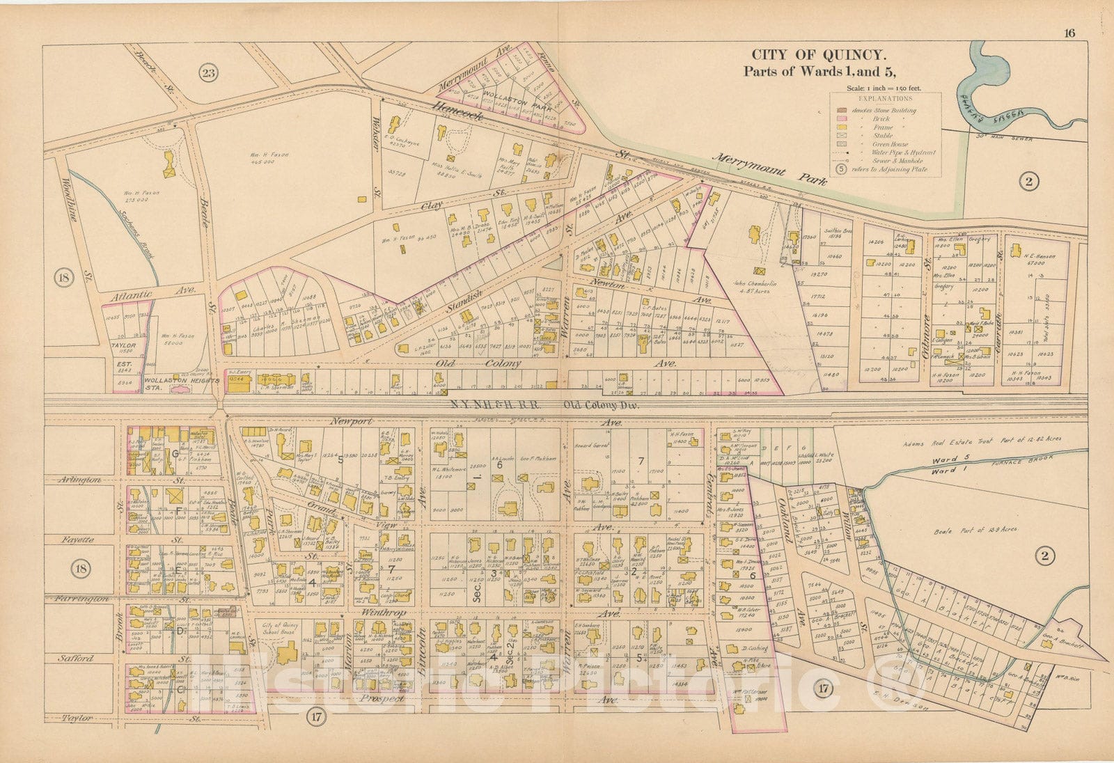 Historic Map : Atlas City of Quincy, Norfolk County, Mass., Quincy 1897 Plate 016 , Vintage Wall Art