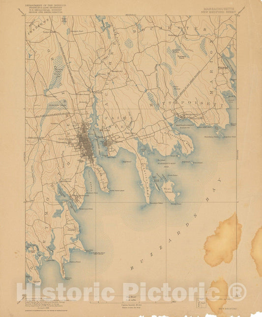 Historic Map : USGS 7.5 Minute Sheets and Quadrangles, Dartmouth & Fairhaven & Mattapoisett & New Bedford 1917 Topographic Map , Vintage Wall Art