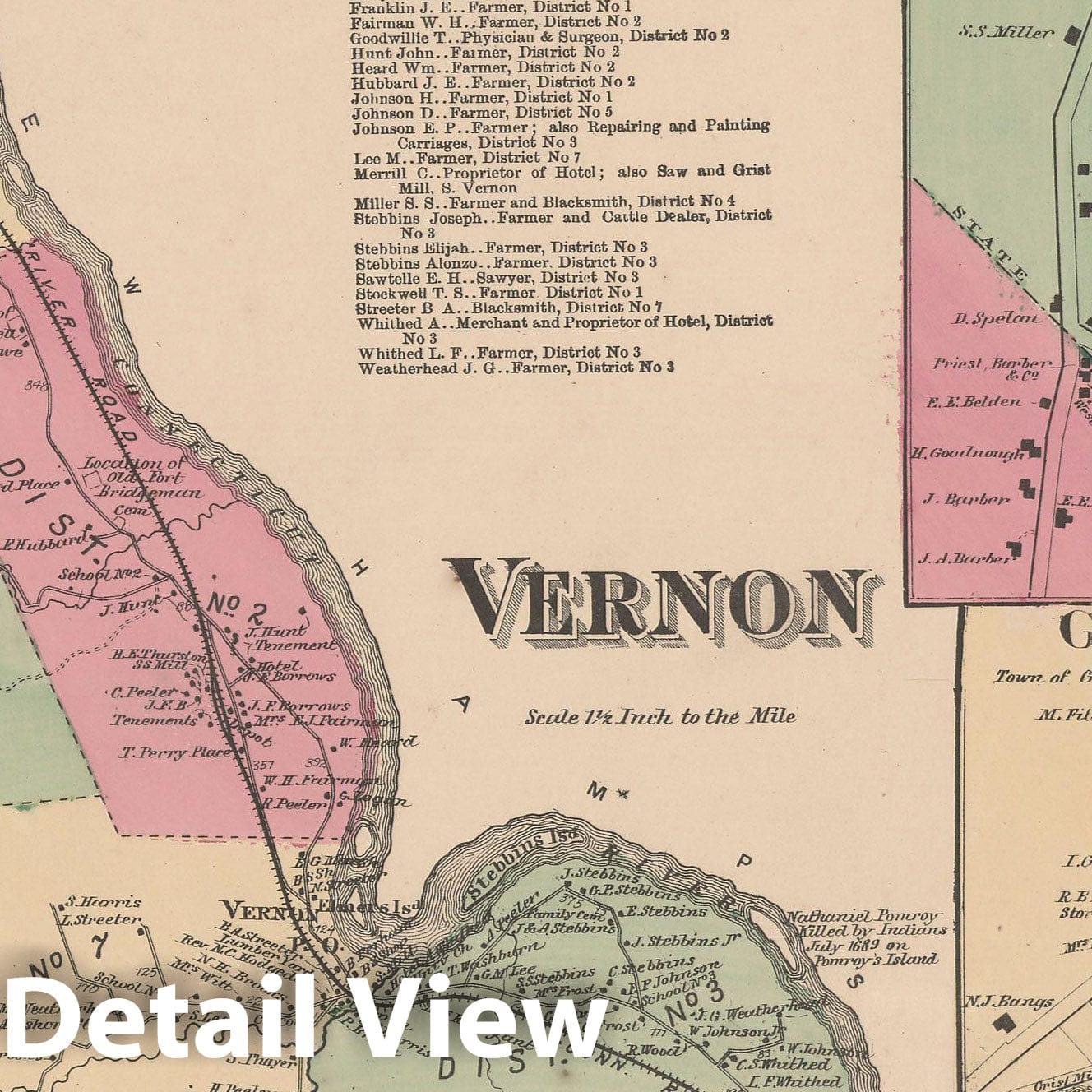 Historic Map : Atlas of Windham County, VT, Guilford & Vernon 1869 , Vintage Wall Art