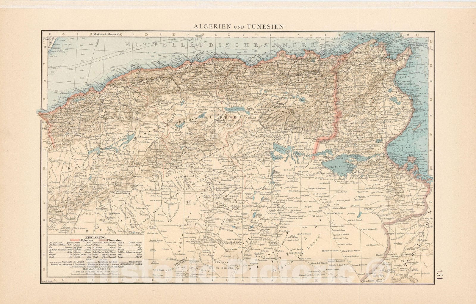 Historic Map : Algeria & Tunisia 1899 , Andrees Allgemeiner Handatlas , Vintage Wall Art