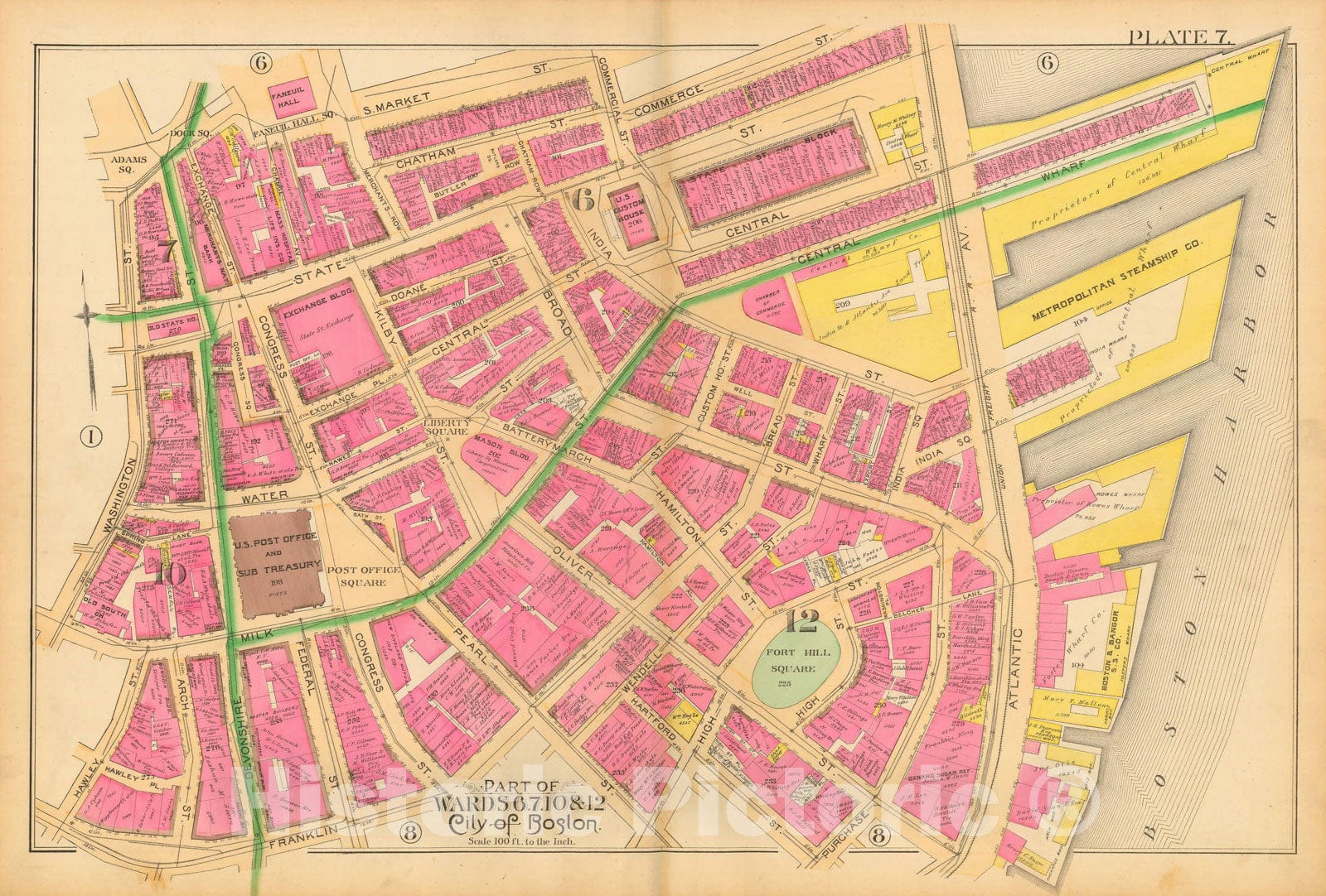 Historic Map : Atlas City of Boston, City Proper and Roxbury, Boston 1890 Plate 007 , Vintage Wall Art
