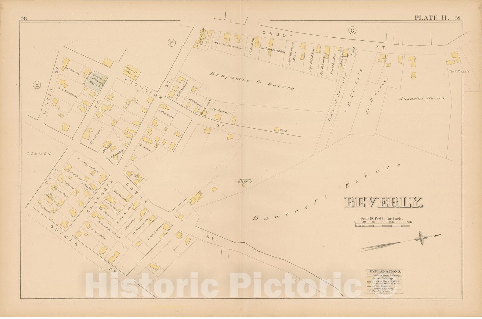 Historic Map : Atlas of Beverly, MA, Beverly 1880 Plate H , Vintage Wall Art
