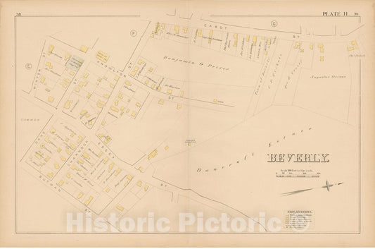 Historic Map : Atlas of Beverly, MA, Beverly 1880 Plate H , Vintage Wall Art