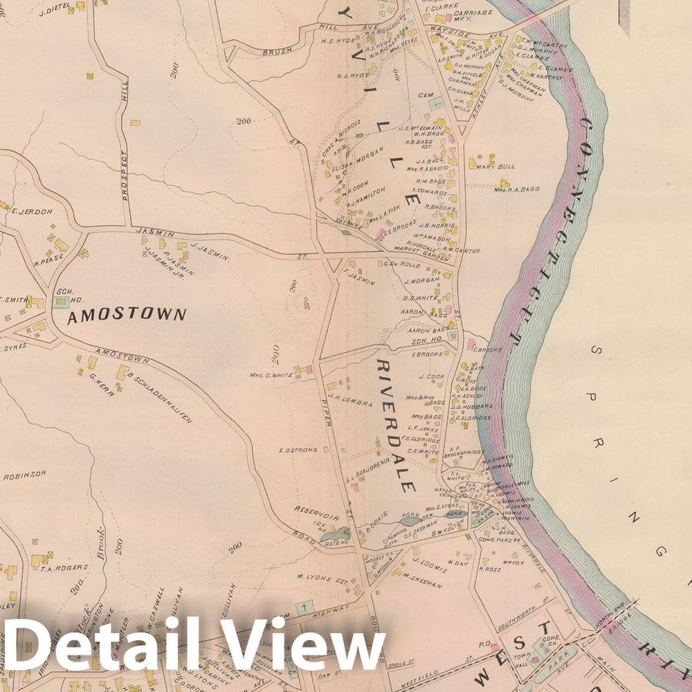 Historic Map : Atlas of Hampden County, Massachusetts, West Springfield 1894 , Vintage Wall Art