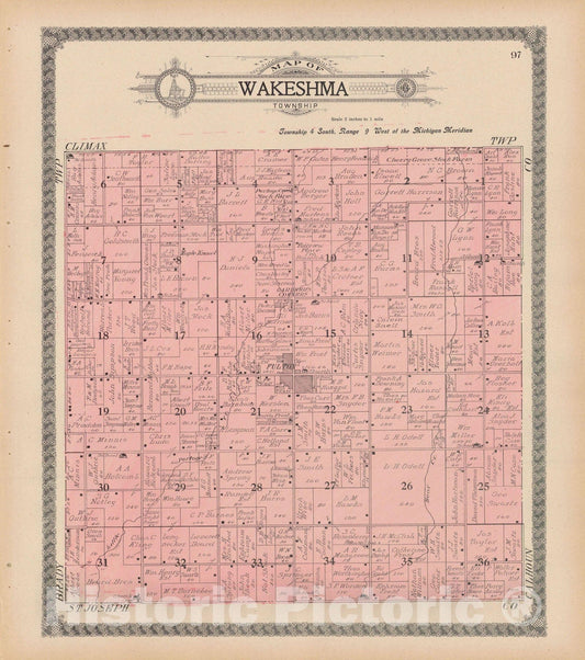 Historic Map : Wakeshma 1910 , Standard Atlas of Kalamazoo County , Vintage Wall Art