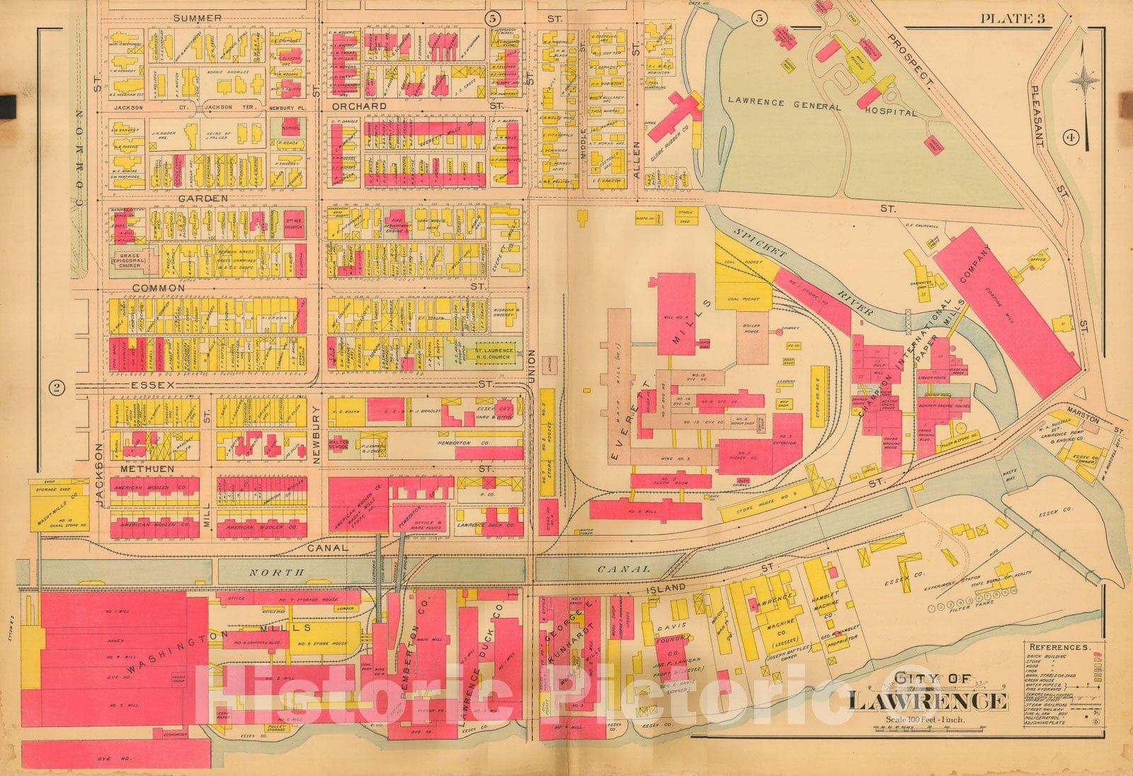 Historic Map : Atlas City of Lawrence and the Towns of Methuen, Andover and North Andover 1906 Plate 003 , Vintage Wall Art