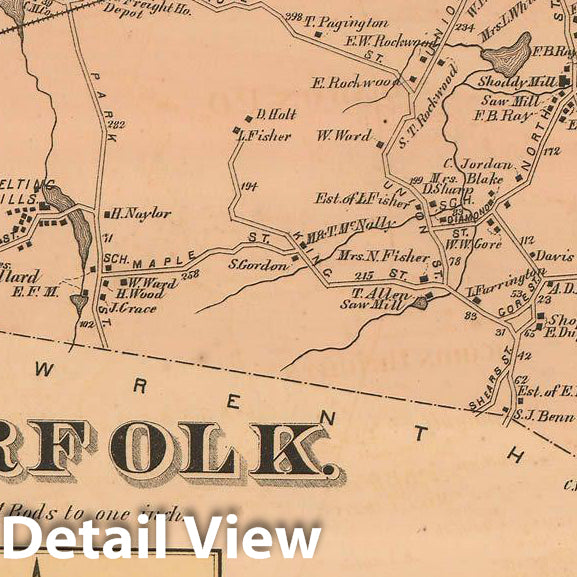Historic Map : Atlas of Norfolk County, Norfolk 1876 , Vintage Wall Art