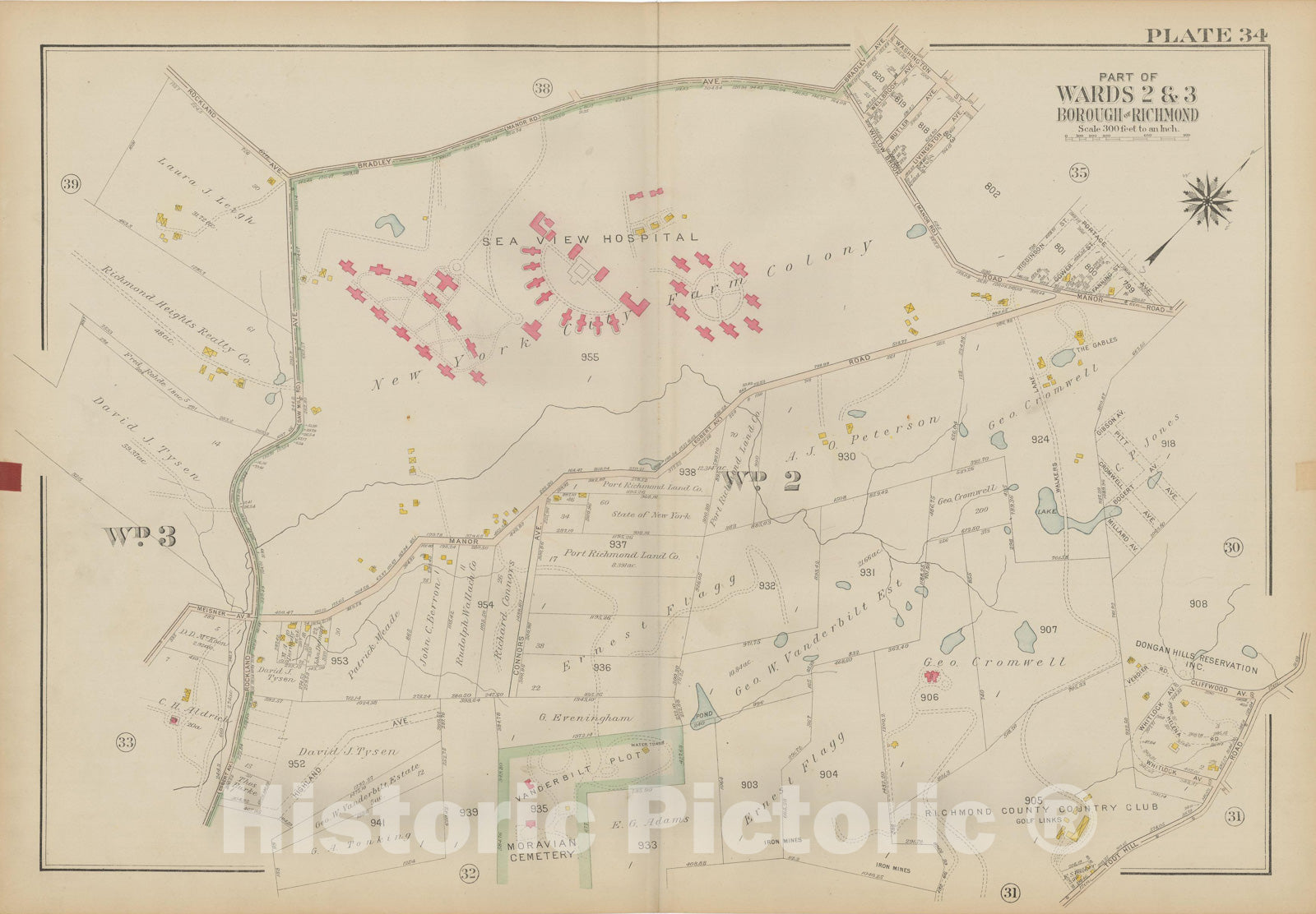 Historic Map : Atlas of Staten Island, Borough of Richmond, Vol 1, Staten Island 1917 Plate 034 , Vintage Wall Art