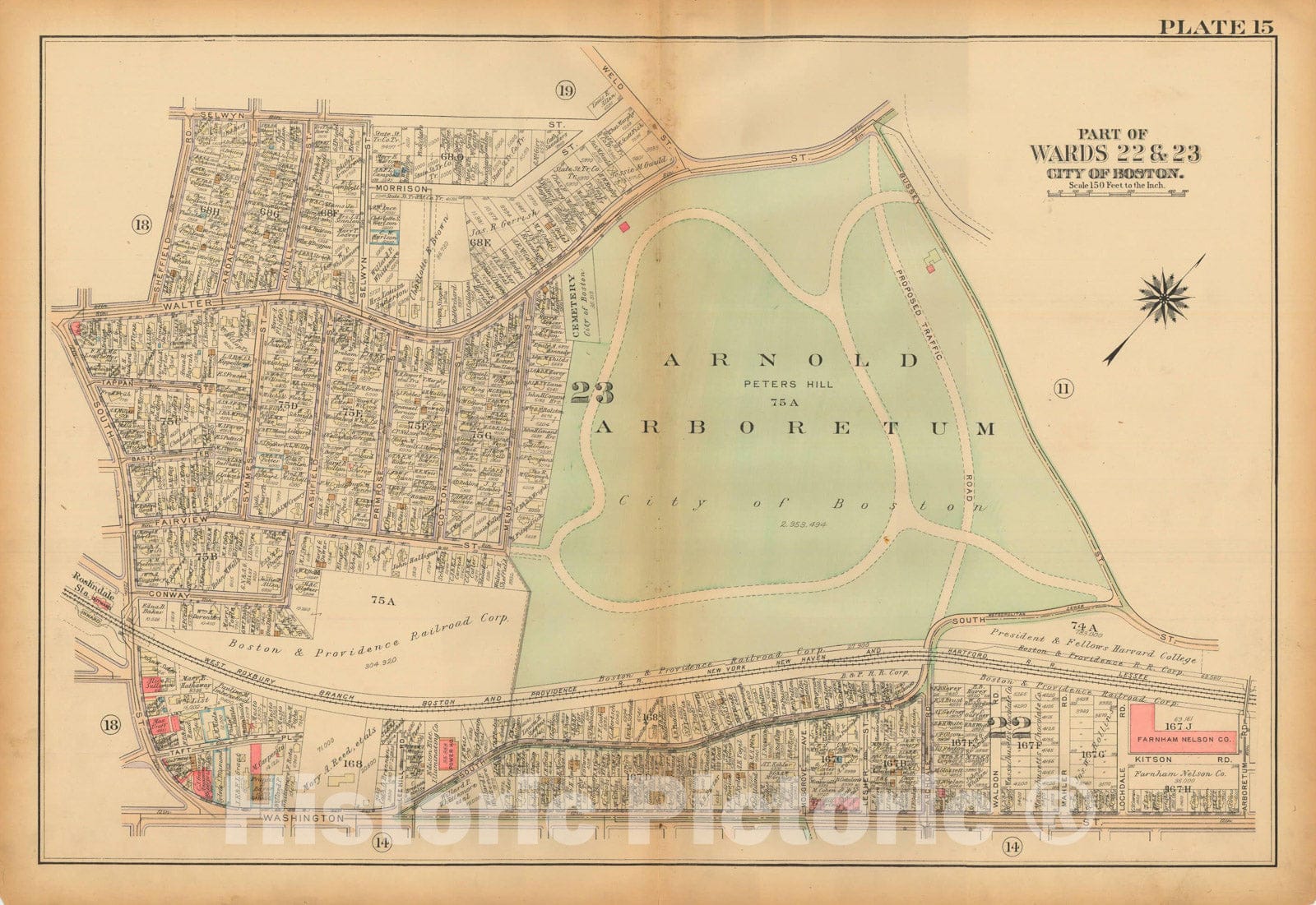 Historic Map : Atlas City of Boston, West Roxbury, Roslindale 1924 Plate 015 , Vintage Wall Art