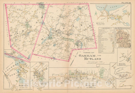 Historic Map : New Topo Atlas County of Worcester, Oakham & Rutland 1898 Plate 030 , Vintage Wall Art